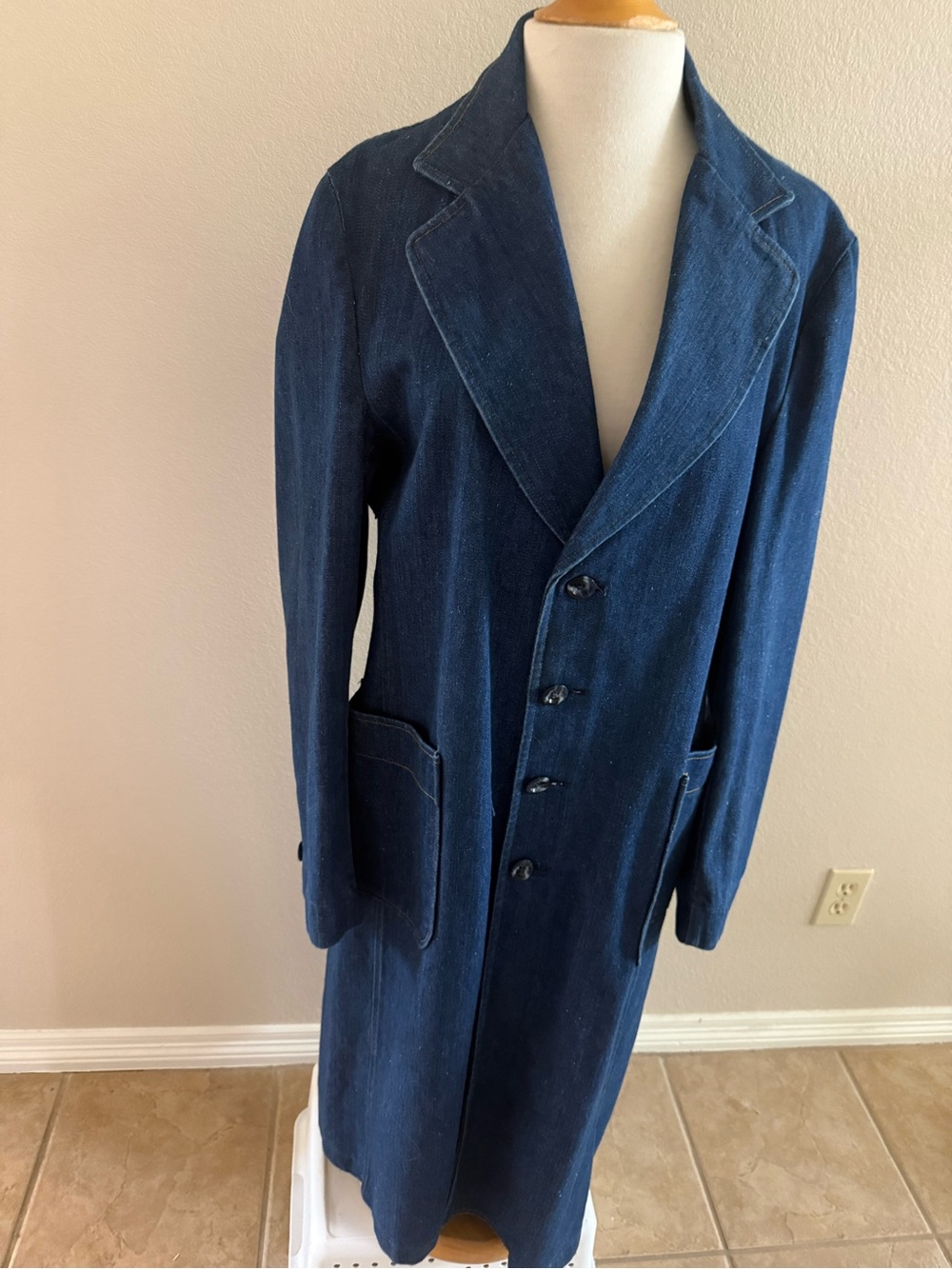 70's Vintage Sedgefield Denim Blue Jean 42R (L) USA Made Full Length Trench Coat - Picture 9 of 10